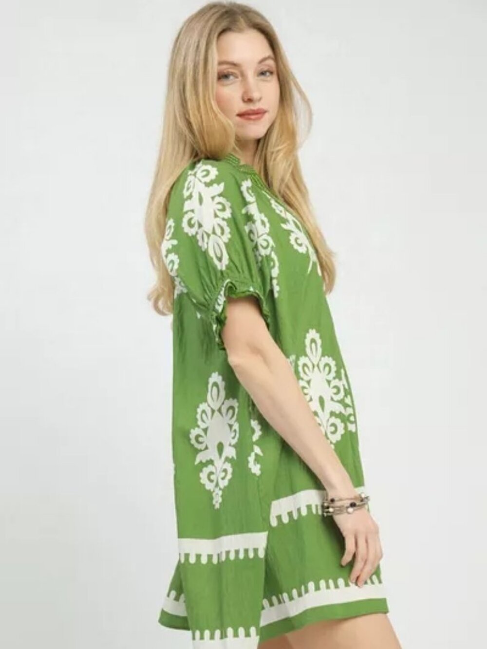 Two Tone Border Print Mini Dress Women Stylish Casual Outfit - Picture 4 of 5